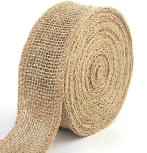 Juteband 4 cm brett, 10 m naturligt presentband, vintage säckvävsbanan burlap band för bröllopsdekoration, presentförpackning och hantverk (4 cm)