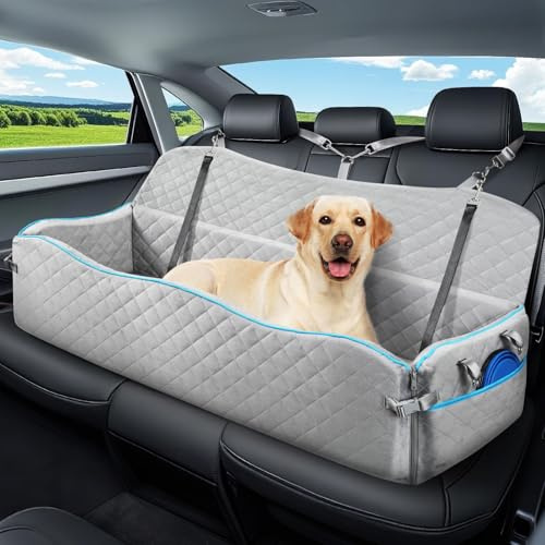 Tivray Asiento de Coche para Perro Grande, Asiento Elevador Coche para Mascotas con Cojín Grueso de Espuma Ultra Suave, Cama de Coche Desmontable para Perros de Menos de 54kg o 2 Perros Medianos