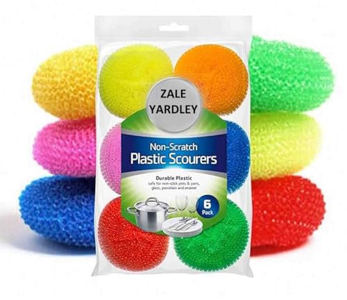 Zale Yardley Scourer - Confezione da 6 spugne in plastica, per strofinare e strofinare i piatti, in plastica antigraffio, paglietta in plastica, paglietta in plastica, paglietta in spugna, spugne