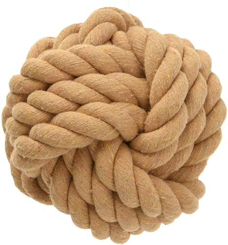 Envenzo Dog Rope Ball Chew Toy, Durable 13 cm Knot Ball for Dogs, Strong Cotton Rope Toy for Medium & Large Breeds, Beige