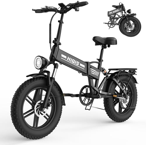 HiQiS Bicicleta Electrica Plegable, 20 × 4.0 Fat Tire, 48V 15Ah Batería Alcance de 80KM, Bici Electricas Adulto, Doble Suspensión, E Bike Todo Terreno, Negro