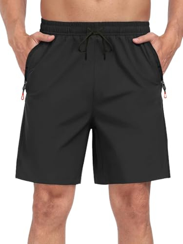 Pantalón Corto Deportivo para Hombre. Shorts Transpirables con Bolsillos con Cremallera y Cintura Elástica. Pantalones Cortos de Entrenamiento Ligeros, de Secado Rápido para Running, Fitness, Gym