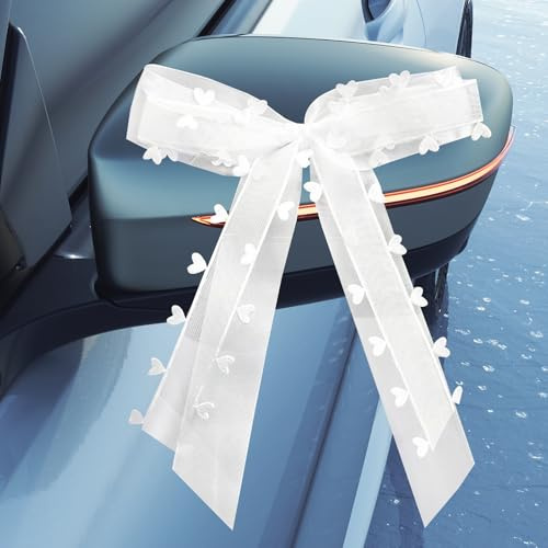 pawpoem 10 Pièces Noeud Voiture Mariage, Décoration Mariage Voiture avec Ruban en Forme de Cœur, Noeud Voiture Mariage pour Capot, Portière, Rétroviseur, Déco Voiture de Mariés