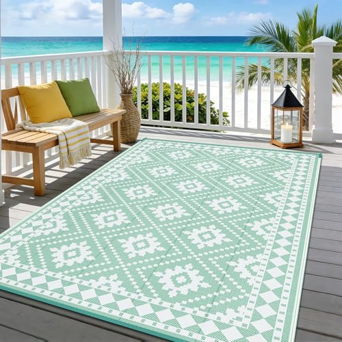 Enyhom Gran alfombra reversible impermeable plegable de plástico para exteriores para autocaravana, jardín, balcón, interior, terraza (verde diamante, 240 x 300 cm)