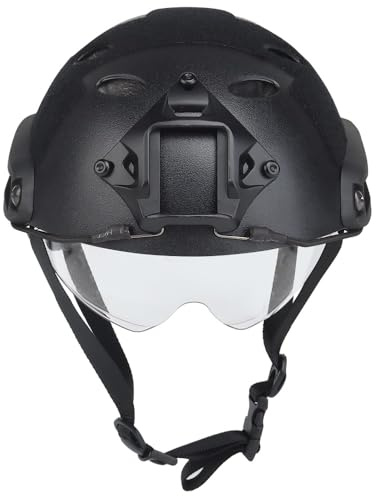 Casque Fast Noir avec Lunettes Rétractables Et Rails Latéraux pour Activités De Plein Air (Version sans Trous Et avec Trous Ronds Au Choix)(Round Hole)