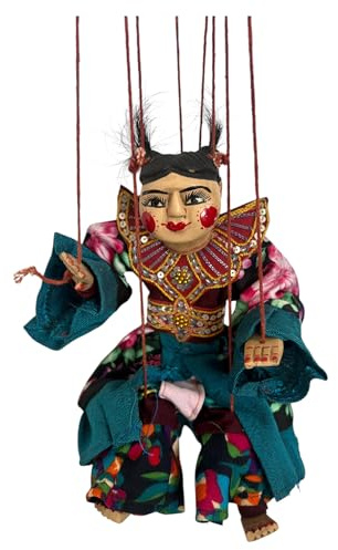 Traditional Thai String Puppet - Hun Krabok - Handcrafted Folk Art Marionette Decorative Collectible Display Doll