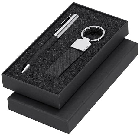 UVMARK | Set de Regalo Elegante | Bolígrafo Metálico y Llavero Premium Personalizado en Estuche de Presentación Negro | Kit de Regalo Original Para Empresas, Navidad, Eventos, Celebraciones