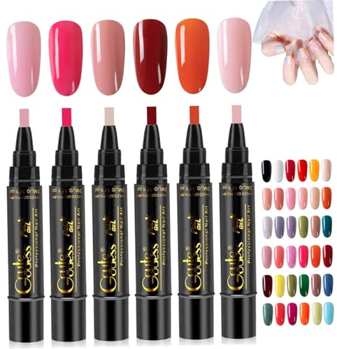Penne per smalto da 6 pezzi Penne per unghie in gel portatili 3 in 1 ad asciugatura rapida Smalto facile da applicare per manicure domestico e professionale, Decorazione del giardino