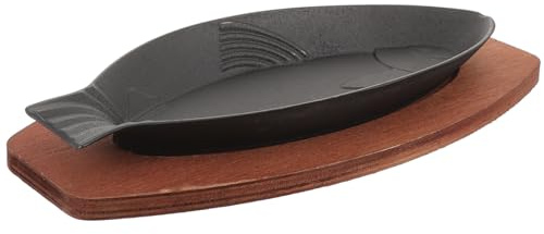 VANZACK Padella per Grigliare a Forma di Pesce in Ferro Bordo Alto 30,5x13,5 Cm, Padella Antiusura Riutilizzabile per Barbecue e Cucina Domestica, Design Angoli Arrotondati per Uso Sicuro