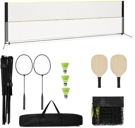 Virimolo Red de bádminton y pickleball 510x102x155 cm, red portátil ajustable en altura 107-155 cm, kit completo con raquetas para jardín, playa, juegos en familia y al aire libre