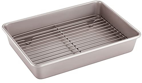 CHEFMADE Roasting Pan with Rack, 13-Inch Non-Stick Rectangular Deep Dish Oven-BBQ Bakeware for Oven Baking 9 x 13 x 2.4 (Champagne Gold)