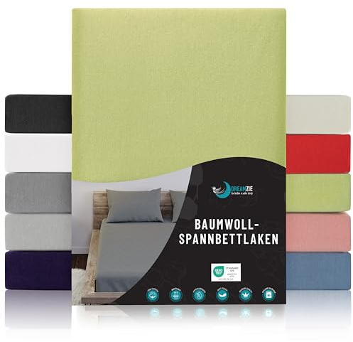 Dreamzie - Spannbettlaken 90x190/200cm - Baumwolle Oeko Tex Zertifiziert - Grün - 100% Jersey Spannbetttuch 90x190/200