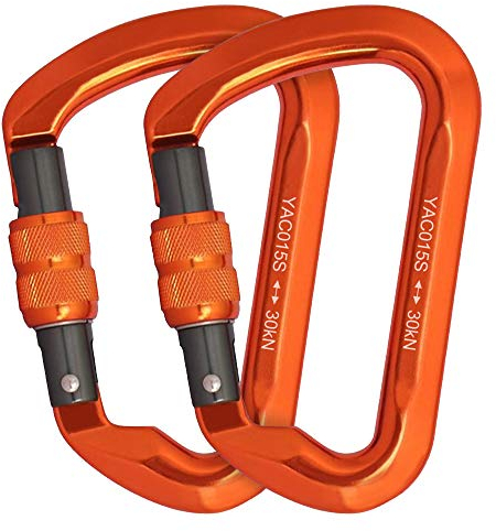 Karabiner Klettern Schraubkarabiner 30KN, Starke Kletter Karabiner mit 3000kg Belastbarkeit Kletterkarabiner Karabinerhaken Klettern mit Schraubverschluss zum Klettern Abseilen Hängematten 2 Stück