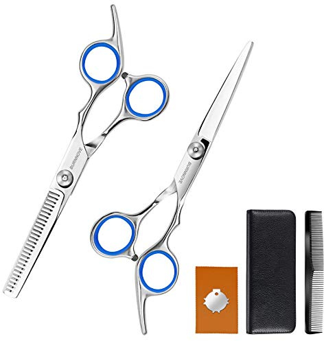 BURNNOVE Set di Forbici per Capelli Forbici da Taglio per Capelli Forbici da Parrucchiere Kit di Forbici per Sfoltire la Casa con Pettine e Custodia per Donne e Uomini
