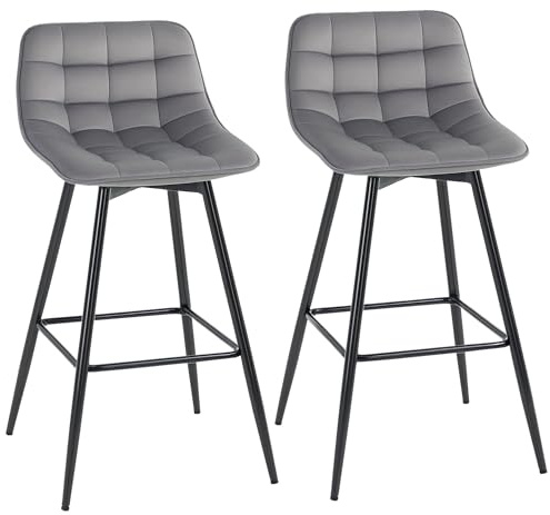 HOMCOM Set 2 Sgabelli Alti in Stile Nordico con Schienale e Poggiapiedi, Sgabelli con Schienale in Tessuto Effetto Velluto e Metallo, 45x47x88 cm, Grigio