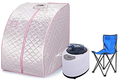 Sauna Pliable Cabine, Sauna Cabine de Sauna Vapeur, Sauna Maison Portable, 1,8L Sauna Box Peut être Utilisé avec des Huiles Essentielles,Temps et Température Réglables, 1000W, 220V (Argent)