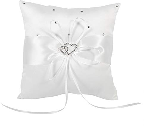 Restokki Cuscino A Cuore Doppio per Anelli Nuziali - Materiale di Alta Qualità, Fashionable e 4 Colori (Bianco)