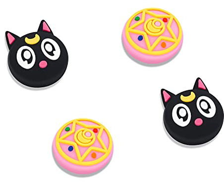 DLseego Thumb Grip Caps Kompatibel mit Switch & Switch Lite, Weiche Silikon Joy-Con Joystick Grip Cute 3D Analog Stick Abdeckung - Schwarze Katze und Stern(4Pcs)