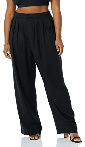 TEREA Pantalón para Mujer, Lexie con Pliegues Frontales, Negro, XL