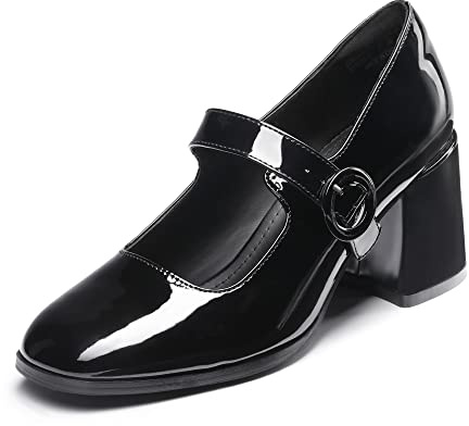 DREAM PAIRS Women's Mary Jane Shoes Close Toe Dress Pumps Shoes SDPU2232W,Size 7.5,Bright Black,SDPU2232W