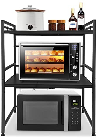 YARDIN Supporto per forno a microonde, supporto per microonde, mensola espandibile per cucina, forno a microonde, telaio in metallo per cucina - nero