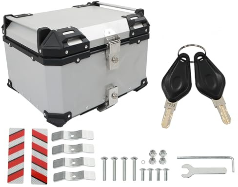 GXYWADY 55L-X Silver Aluminum Alloy Motorcycle Top Case Tail Box with Wide Space & Cool Appearance, Secure & Durable