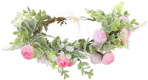 HUOGEE Blumenkranz Haare Kinder Getrocknete Blumenkranz Waldfee Kopfschmuck Künstliche Blumen Krone Haare Haar Blumenkranz Festival Kopfschmuck für Frauen und Mädchen. (Rosa Rose)