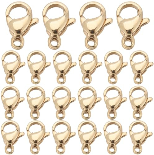 SUNNYCLUE 1 boîte de 100 fermoirs Mousquetons en Acier Inoxydable Plaqué Or 24 carats pour Bijoux en Vrac, Fermoir à Mousqueton, Mini Bracelets, Connecteurs, Fermetures à Clips, Fermoirs à Pince de Ho