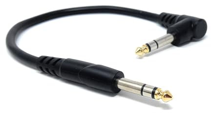 DRUT 30cm 6.35mm 1/4 Stereo TRS Male Jack to Right Angled Male Jack, Audio, Music Instrument, Flexible Cable Lead 1ft