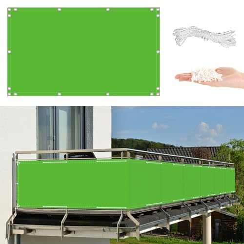 Cubierta para balcón, 95 x 900 cm, resistente a los rayos UV, para patio, terraza, terraza, color verde, con fácil instalación y reducción de visibilidad, bridas incluidas