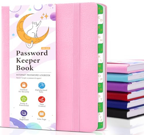 Password Book with Alphabetical Tabs, 11.5 x 15.5 cm Password Book for Seniors, Internet Password Book for Website Log in, Small Password Keeper Book, Password Notebook to Stay Organized - Pink