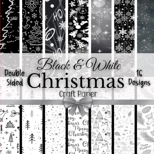 Black and White Christmas Craft Paper: 80 Sheets Christmas Pattern Paper Black and White Festive Decorative Craft Paper Double-Sided for Papercrafts, 16 Designs
