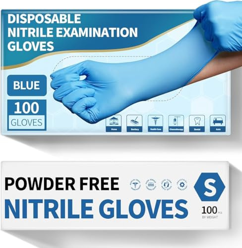PROMART Disposable Nitrile Gloves, Latex-Free & Powder-Free, Blue – Comfortable, Durable, and Versatile for Medical, Food Handling, Surgical Gloves, Disposable Gloves (100, SMALL)