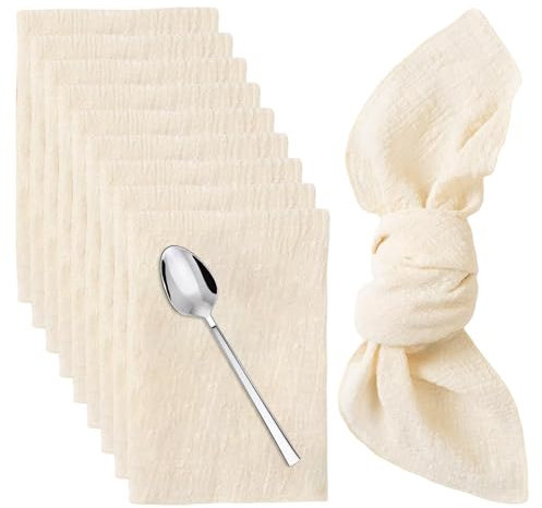 12er Set Stoffservietten, 42x42 cm Leinen-Servietten, Wiederverwendbare Leinenstoffservietten, Tischdekoration für Familienessen Hochzeiten Bankett Startseite Weihnachten, Maschinenwaschbar (Beige)