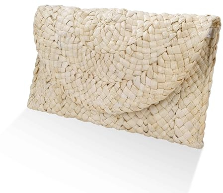Pochette in Paglia Donne, Borsa Clutch di Paglia Estiva, Borsetta da Spiaggia, Portafoglio a Busta intrecciata con Stile Boemia Fatto a Mano per Feste Serali, Data e Viaggi