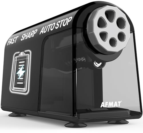 AFMAT Electric Pencil Sharpener,6 Holes Rechargeable Pencil Sharpener for 6-11mm Pencils,Heavy Duty Desktop Automatic Pencil Sharpeners with Large Container,Classroom School Office Home Use,Black PSD2
