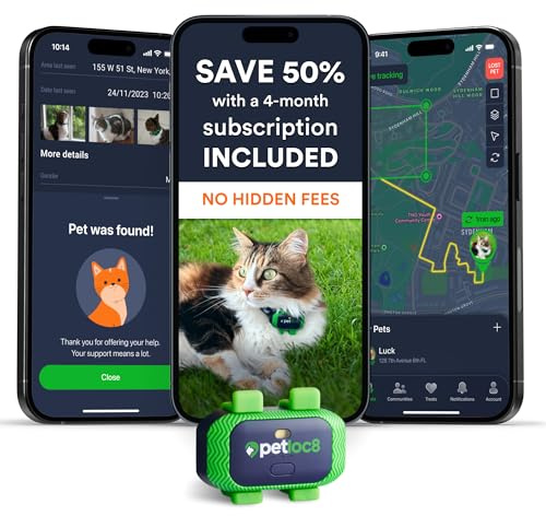 Cat GPS Tracker – Smallest Waterproof Pet Tracking Device with App, Real-Time Location, Smart Alerts & Geo-Fence, Long-Life Battery, Collar-Compatible – iOS & Android (4-Mo Subscription Included)