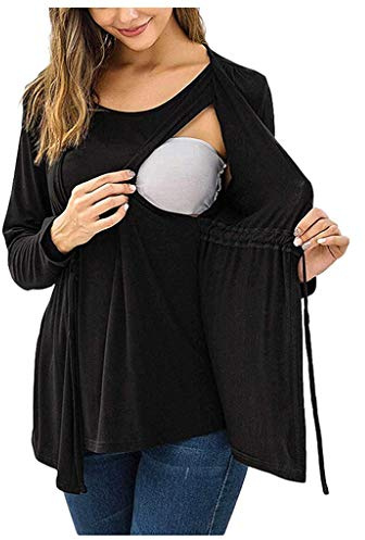 Maglia a doppio strato a maniche lunghe, da donna, per l'allattamento al seno, camicetta premaman