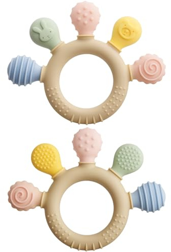 2 Pack Teething Toys for Baby, Silicone Teething Rings Toys, Palm Shaped Baby Teether for Babies Toddlers Infants, Baby Boy Girl Shower Gifts Teething Relief Chew Toys