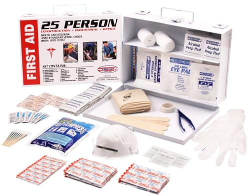Rapid Care 25-Person First Aid Kit, OSHA ANSI 2003 Compliant, 166 Piece Workplace First Aid Kit in Heavy Duty Metal Case, FDA Inspected, Emergency Medical Kit for Home, Office and Job Sites