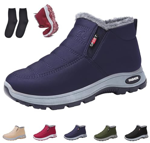 Snrtevu Chaussures de Marche d'hiver à Confort Orthopédique, Chaussures Ortho Confort, Légères et Imperméables, Bottines d'hiver Basses Chaudes pour Femme pour Extérieur, Randonnée (Bleu,38)
