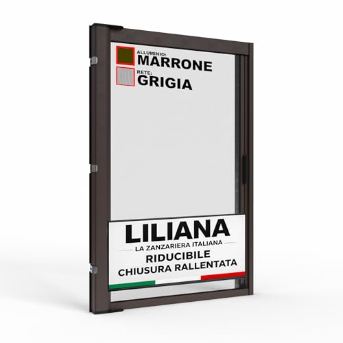 Zanzariera a Rullo LILIANA L 150 x H 250cm Laterale Riducibile per Porta Finestre Con Chiusura Rallentata e Magnetica - Marrone RAL8017 con Rete in Fibra di Vetro Grigia - Made in italy