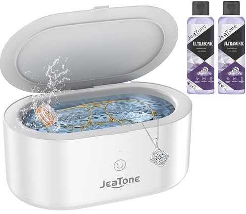 Jeatone Limpiador Ultrasonidos Profesional 46kHz 600ML con 2 Líquidos Limpiadores Ultrasónicos – Kit Completo para Joyas, Gafas, Dentaduras y Monedas