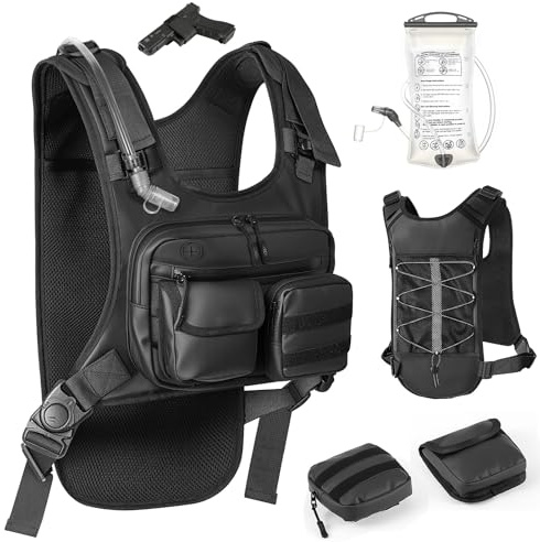 MoKo Gilet d’Hydratation Running avec Poche à Eau 2L, Sac Hydratation Léger Réfléchissant, Porte-Équipement avec Poches Amovibles pour Course Randonnée Vélo, Noir