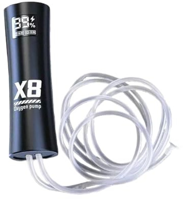 Vilgftyiet Bomba de oxígeno portátil de bajo ruido de 5 W para peceras y pesca al aire libre, recargable por USB con batería de 1200 mAh, color negro