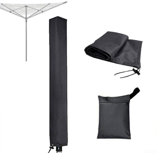 Heavy Duty Outdoor Clothesline Cover 600D Oxford Drying Rack Protector Weatherproof Laundry Pole Shield Windproof Dustproof Garment Bag for Rotary Washing Line Protection Grey(Black 16x16x180cm)