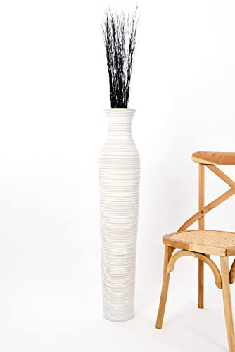Leewadee Jarrón Grande De Suelo - Jarrón Alto De Madera De Mango para Ramas Decorativas, 105 cm, Blanco