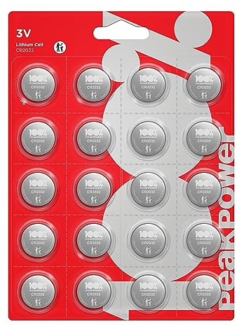 CR 2032 - Confezione da 20 Batterie Bottone al Litio CR2032 da 3V | 100% PeakPower