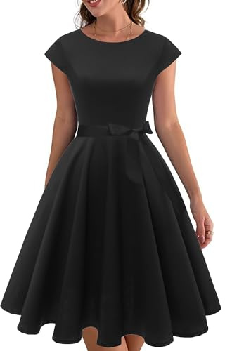 PUKAVT Women's Vintage 1950s Dress Cocktail Party Dress Black S