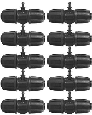 Duokon 10 Uds 16mm a 4/7 conector en T de púas de bloqueo de jardín para riego de jardín con manguera de PE Negro